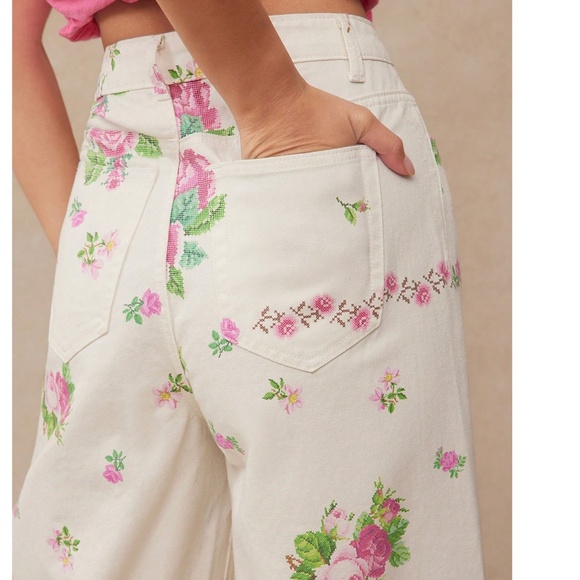 Boho Floral Print Cottage Core Straight leg Denim Jeans - Picture 5 of 5